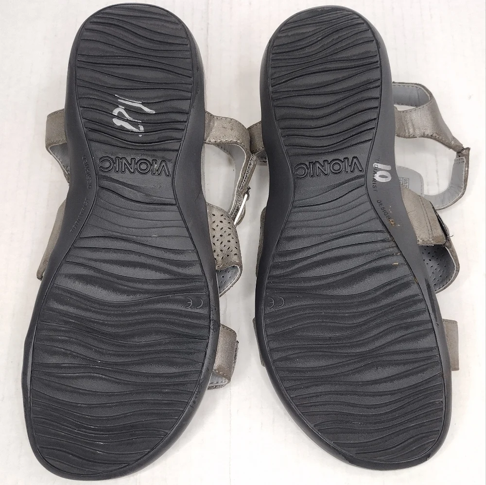Vionic Goldie Distressed Leather Straps Adjustable Perforated Comfort Sandals